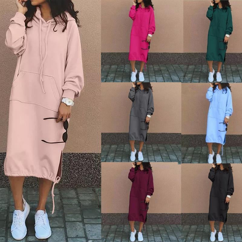 Damen Hoodie-Kleid Eingrifftaschen Regulierbarer Saum Norvielle - Norvielle