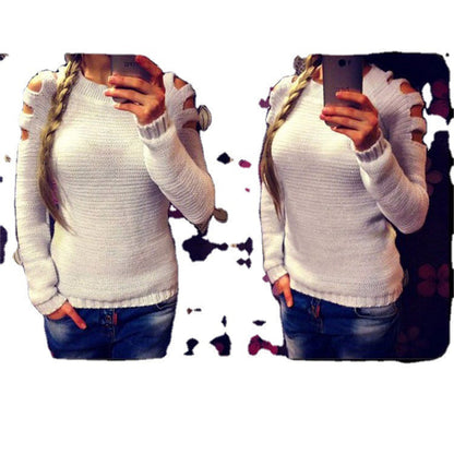Damen Strickpullover Offene Schulter Glitzernd Norvielle