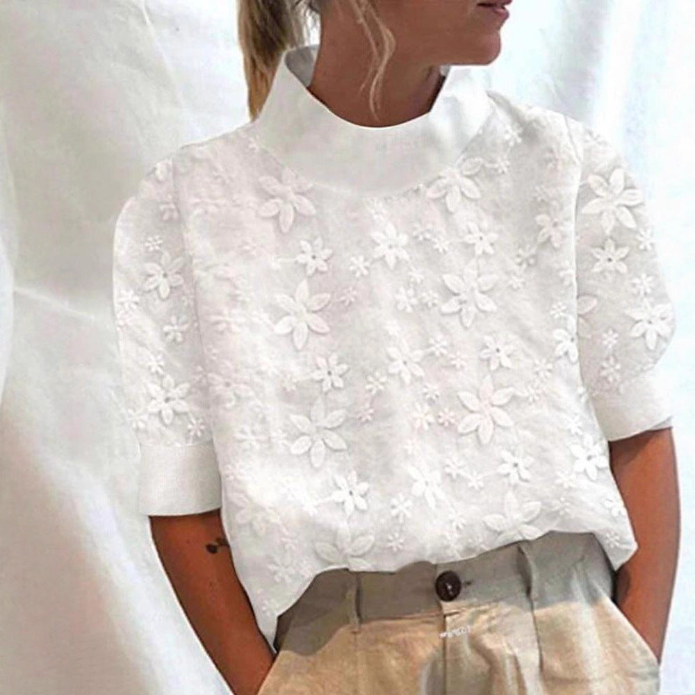 Damen Bluse Kurz Florales Stickdesign Norvielle - Norvielle