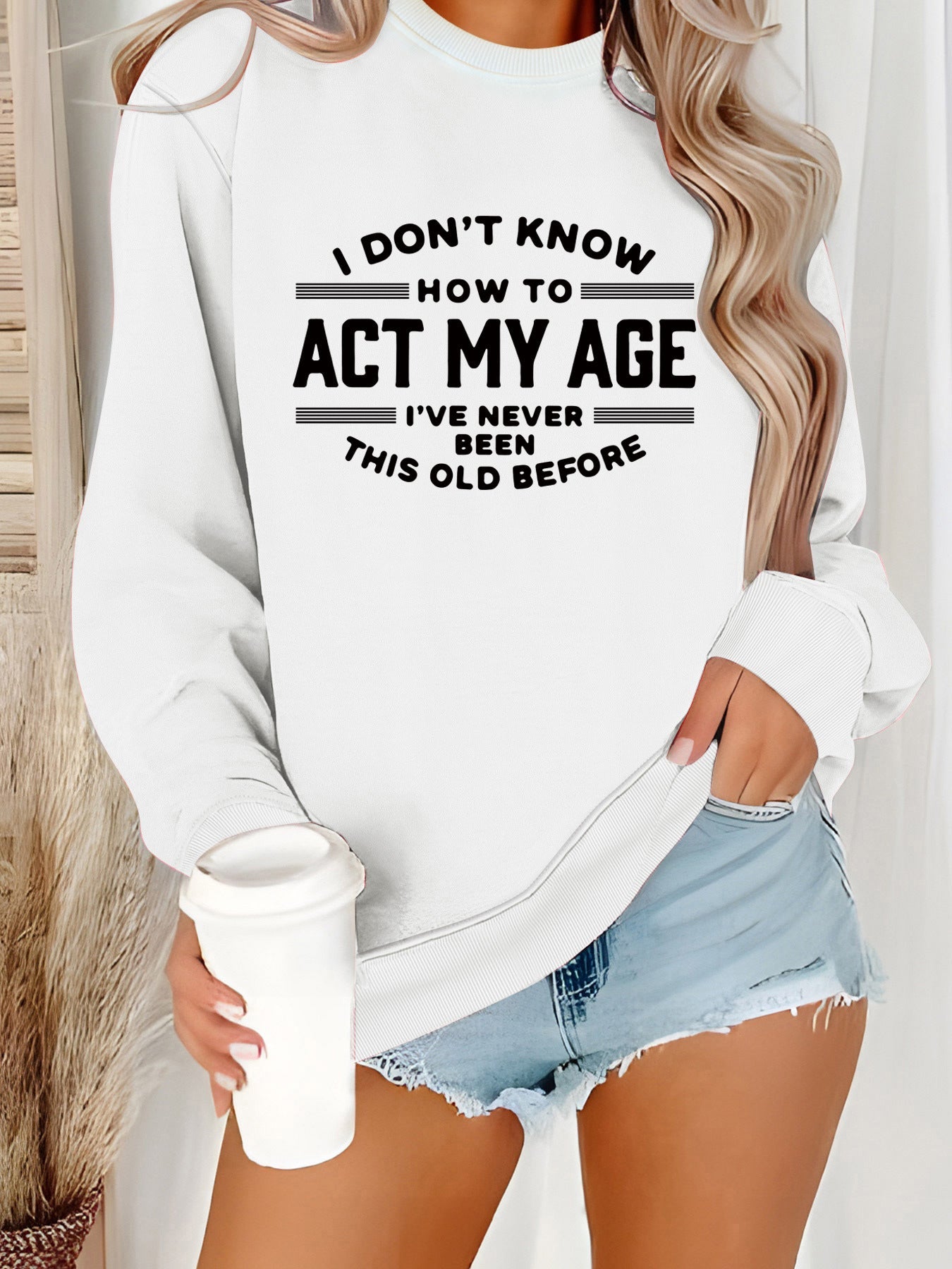 Damen Sweatshirt Lässiger Schnitt Humorvolles Design Grau