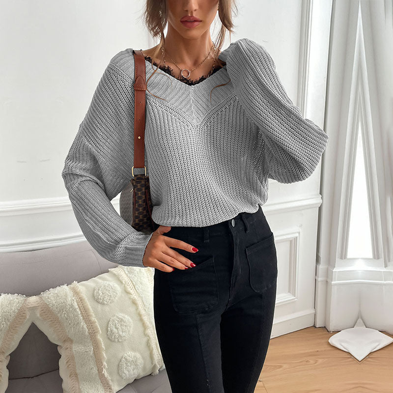 Damen Strickpullover V-Ausschnitt Locker Norvielle