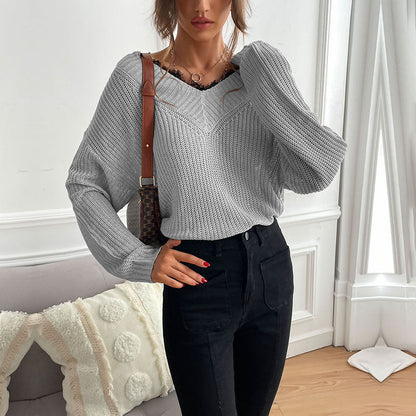Damen Strickpullover V-Ausschnitt Locker Norvielle