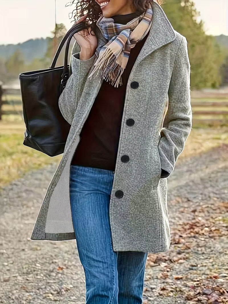 Damen Wollmantel Modern Kragen Praktische Taschen