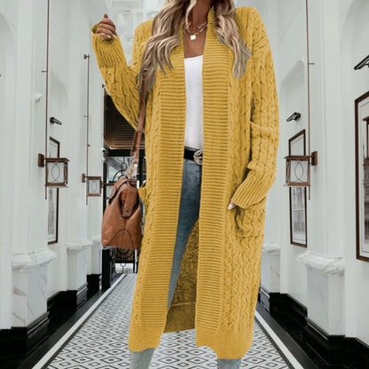 Damen Grobstrick Cardigan Offenes Design Mit Taschen Beige
