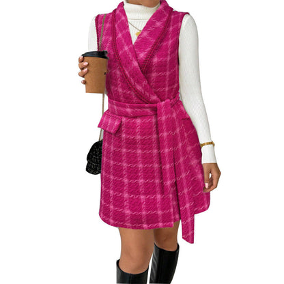 Damen Wickelkleid Karomuster Taillengürtel Norvielle