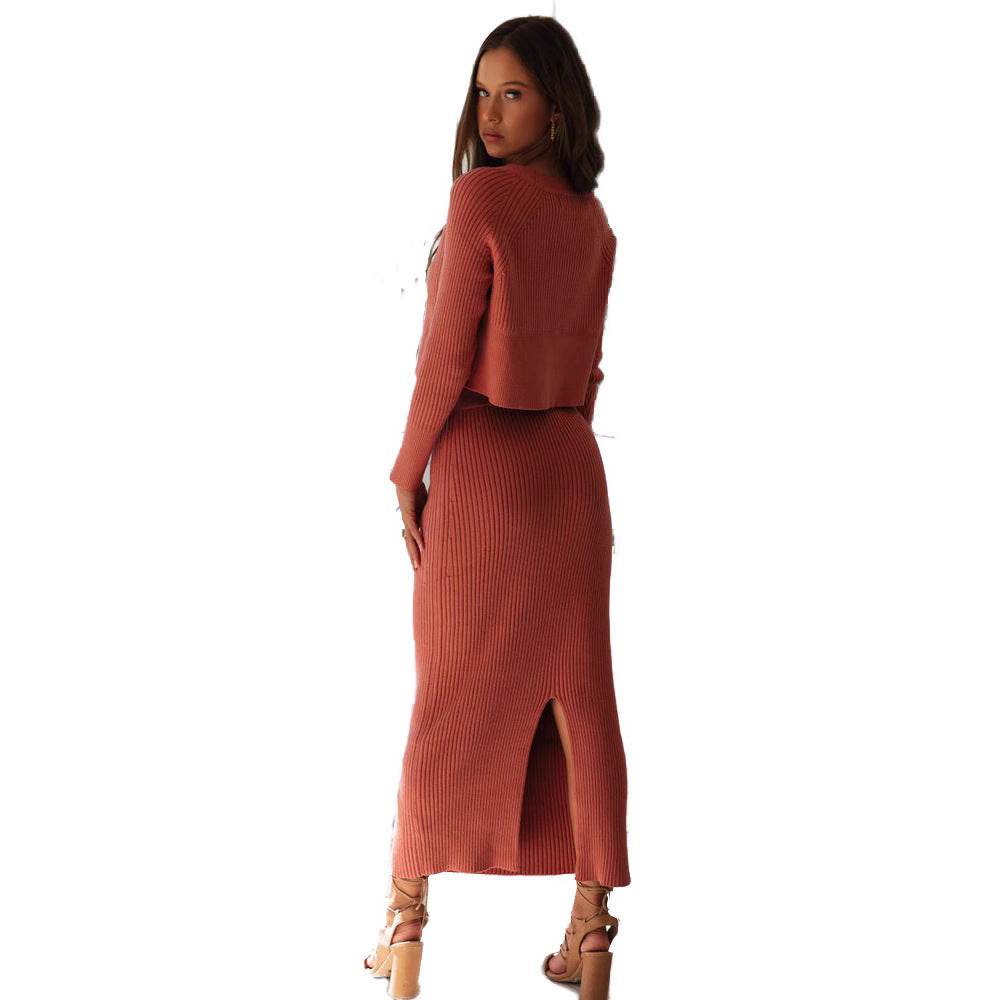 Damen Strick-Set Cropped Pullover Maxi-Rock Norvielle