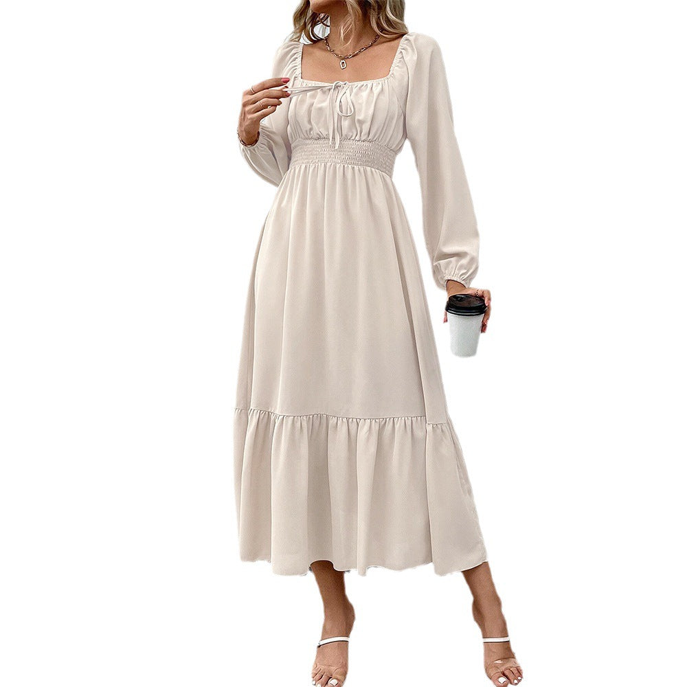 Damen Midi-Kleid Tailliert Rüschen Elegant