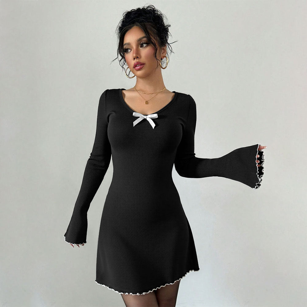Damen Minikleid Rüschendetails Schleifendekor Norvielle