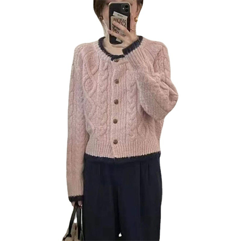Damen Grobstrickjacke Zopfmuster Dekorative Knöpfe Norvielle