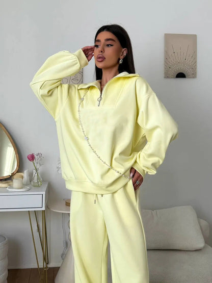Damen Fleece-Sportanzug Hochgeschlossener Kragen Reißverschluss