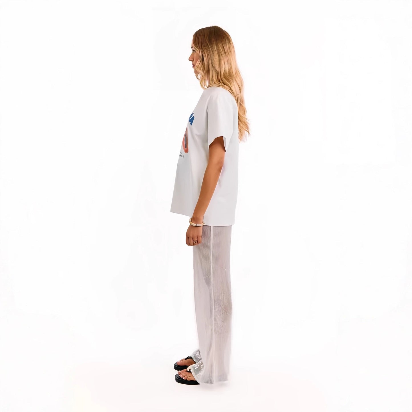 Damen Pailletten-Hose transparent Chiffon Weitschnitt