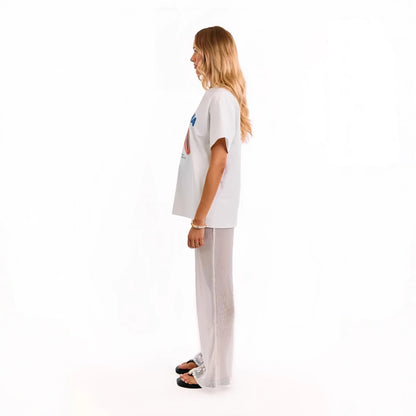 Damen Pailletten-Hose transparent Chiffon Weitschnitt