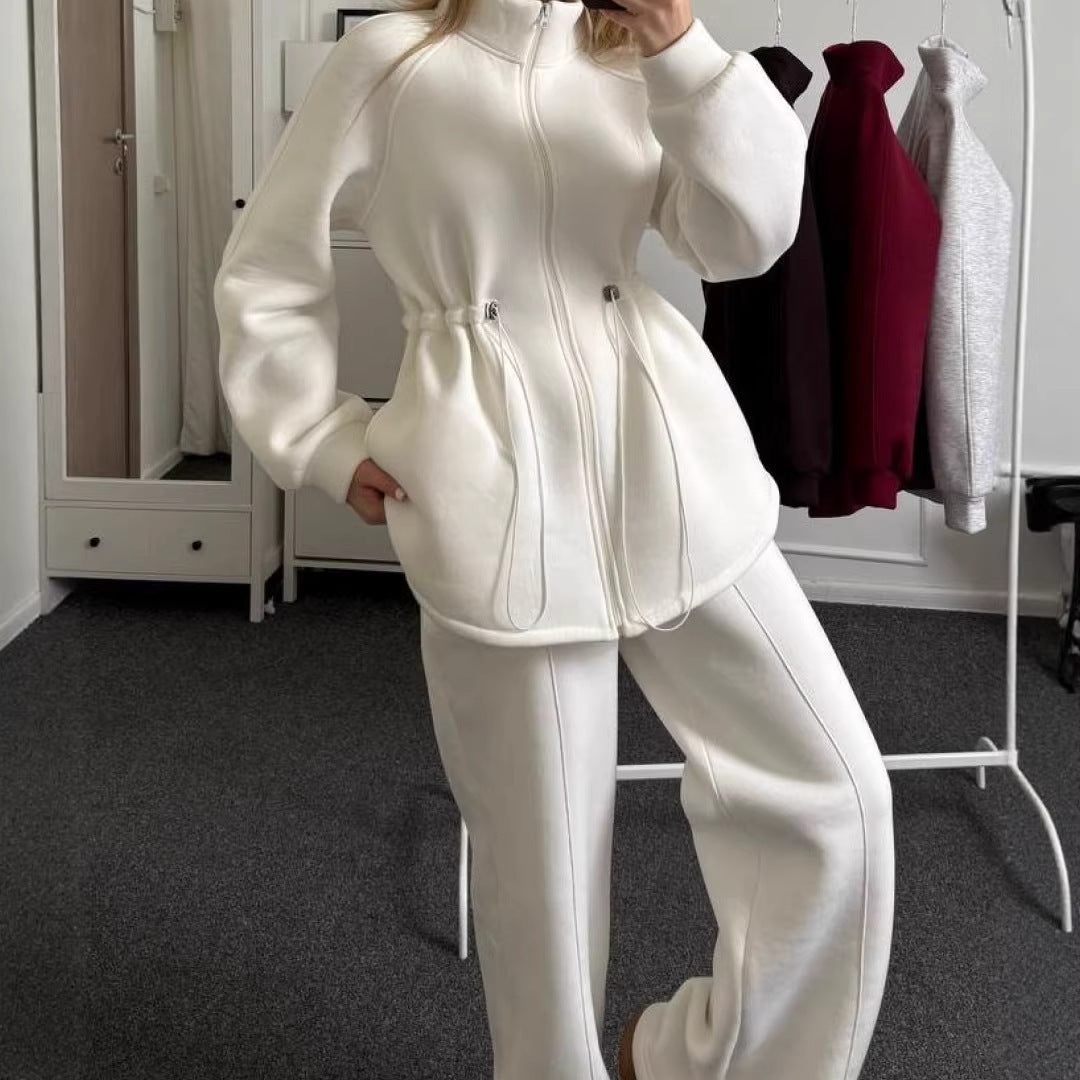 Damen Fleece-Sportanzug Hoher Kragen Tunnelzug-Design