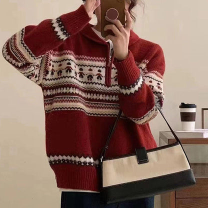 Damen Grobstrickpullover Kängurutasche Stehkragen Norvielle