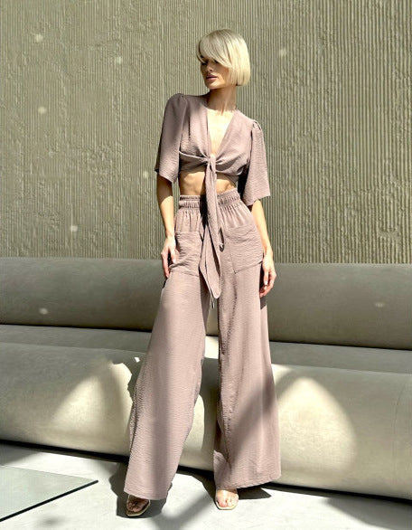 Damen Crop- Set mit High-Waist-Hose