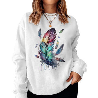 Damen Sweatshirt Bunt Federdesign Lässig Norvielle