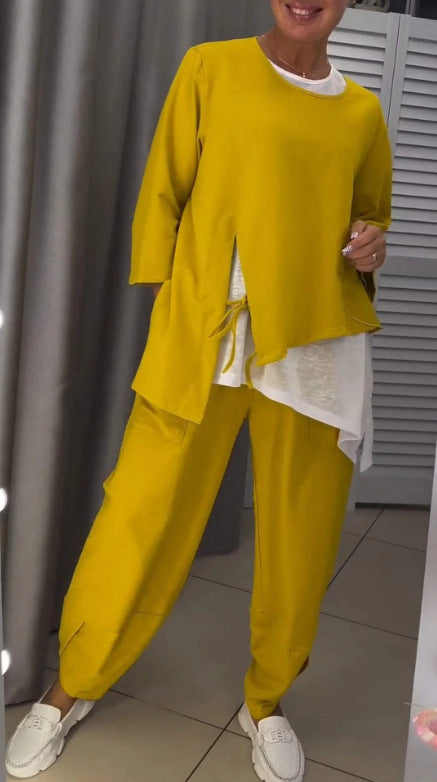 Damen Freizeit-Set 2-teilig Asymmetrisches Oberteil Bequeme Hose