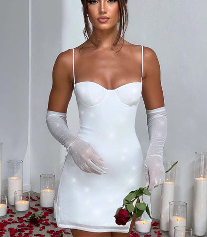 Damen Minikleid Schimmerndes Oberteil Taillierte Silhouette Norvielle