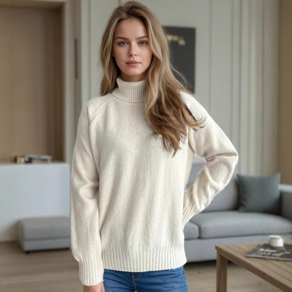 Damen Strickpullover Weiches Material Hochkragen Beige