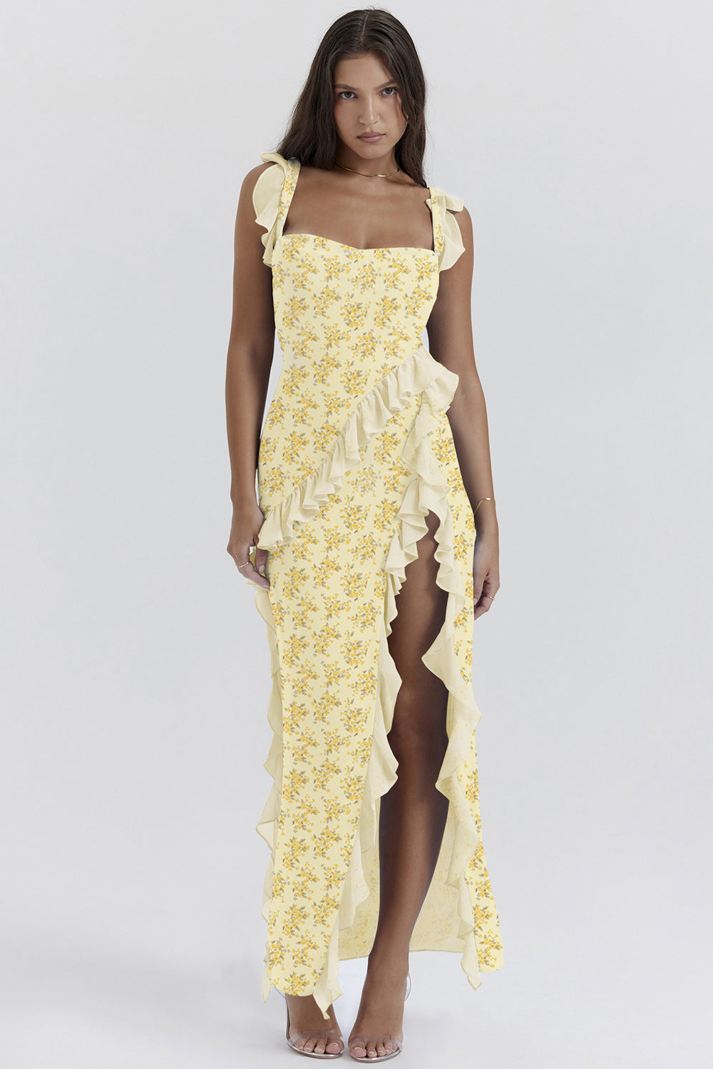 Damen Asymmetrisches Kleid mit Rüschendetails und floralem Muster