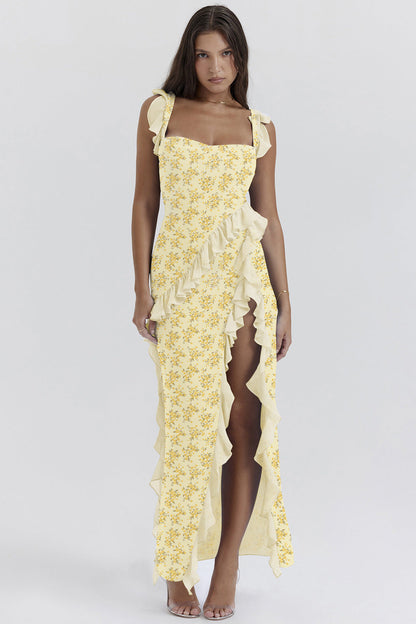 Damen Asymmetrisches Kleid mit Rüschendetails und floralem Muster