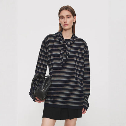 Damen Langarmshirt mit Bindegürtel Modisch Schwarz - Norvielle