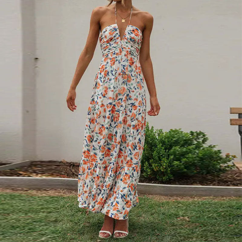 Damen Maxikleid V-Ausschnitt Raffung Norvielle
