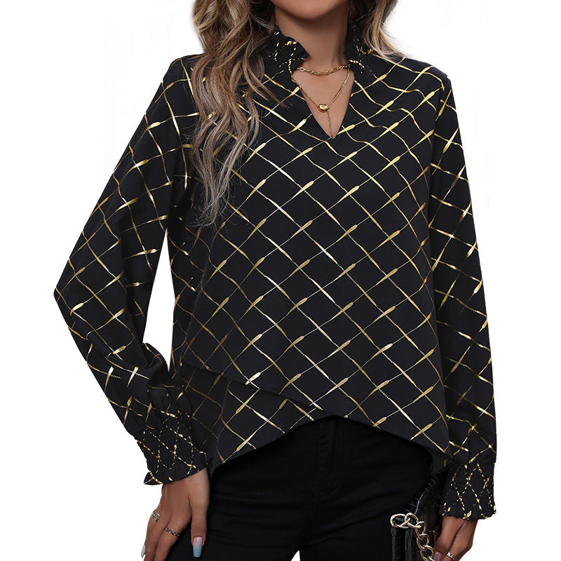 Damen Bluse Rautenmuster Hochkragen Norvielle