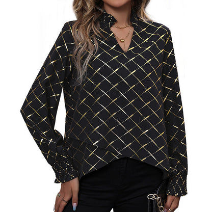 Damen Bluse Rautenmuster Hochkragen Norvielle