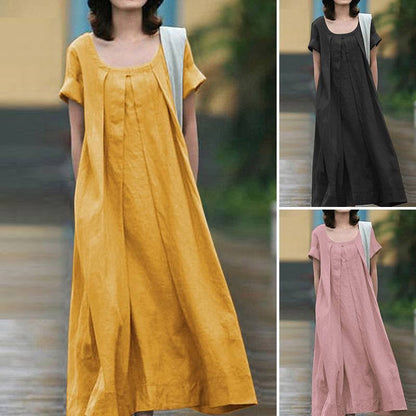 Damen Maxi-Kleid Weiter Schnitt Rundhalsausschnitt Norvielle - Norvielle