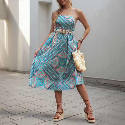 Damen Maxikleid Boho-Muster Verstellbare Träger Norvielle - Norvielle