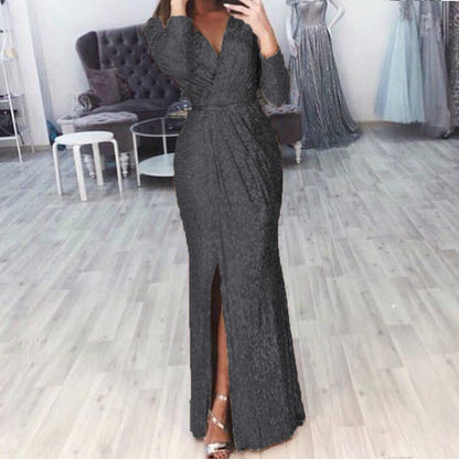 Damen Abendkleid Lang Wickelschnitt Schlitz Norvielle