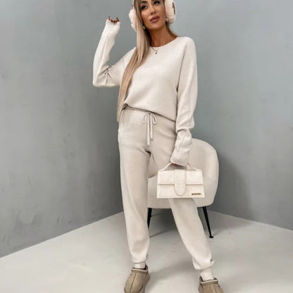 Damen Fleece Lounge Set Elastischer Bund Weiches Material Beige