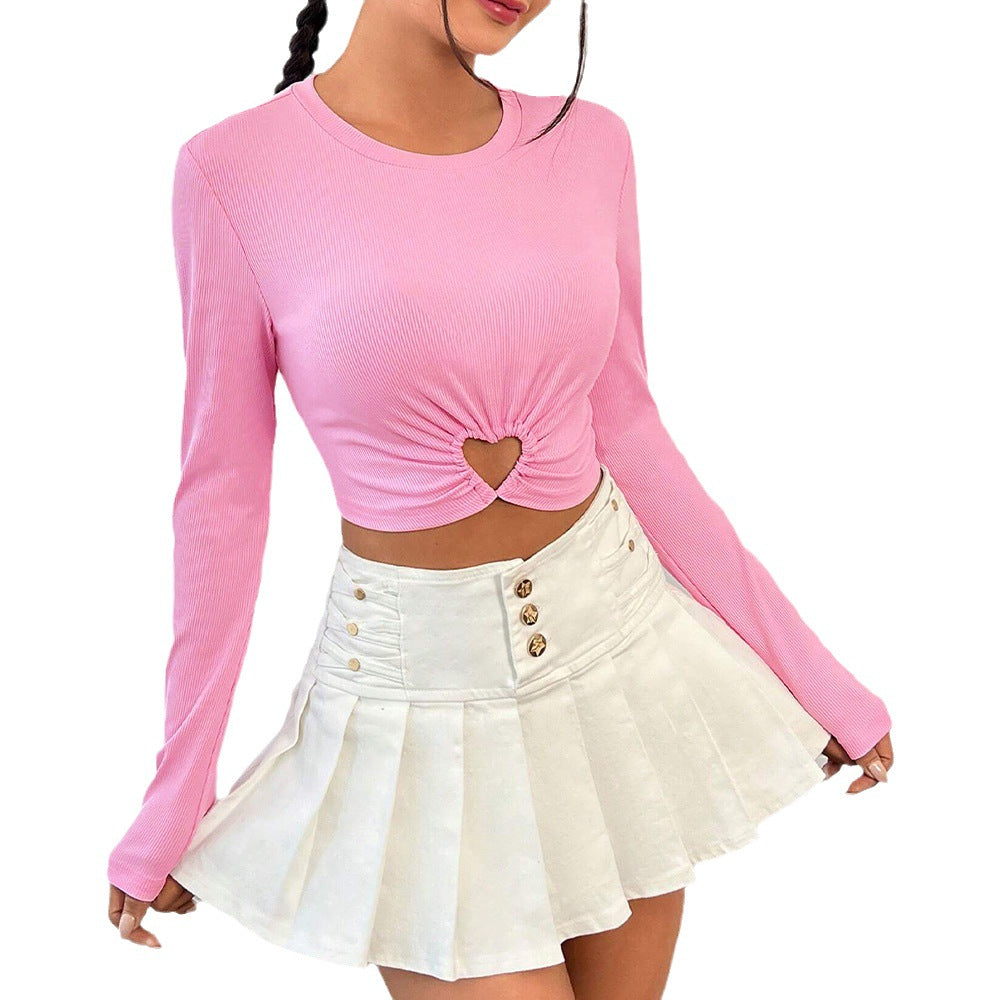 Damen Longsleeve mit Herz-Ausschnitt und Raffung
