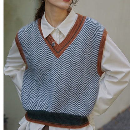 Damen Strickweste V-Ausschnitt Chevron Muster - Norvielle