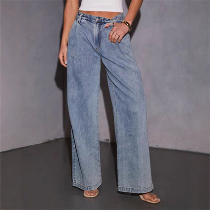 Damen Weite Jeanshose Hochbund Lässig Schwarz Norvielle - Norvielle