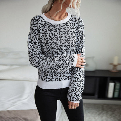 Damen Pullover Leopardenmuster Breite Bündchen Norvielle