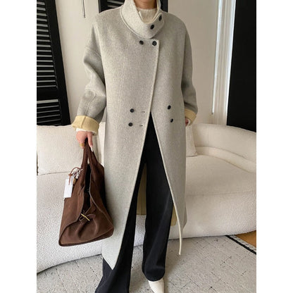 Damen Wollmantel Hochkragen Praktische Taschen Norvielle