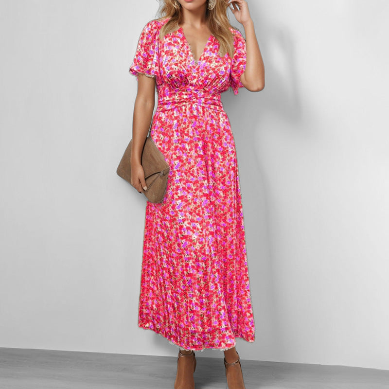 Damen Maxikleid Floralmuster Wickeloberteil Elegantes Design