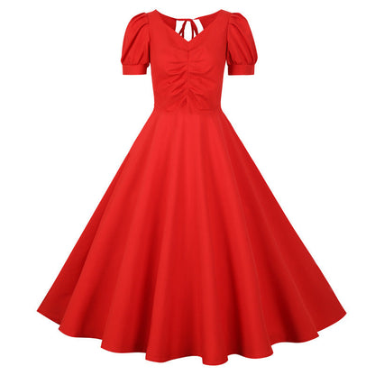 Damen A-Linien Kleid Puffärmel Romantischer Rückenausschnitt - Norvielle