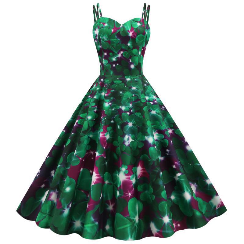 Damen A-Linien Kleid Floral-Muster Vintage-Stil