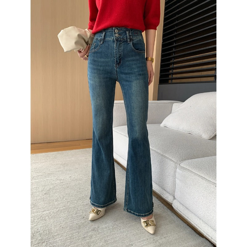 Damen Vintage Jeans Hochtaillierend Flared Schnitt Schwarz - Norvielle