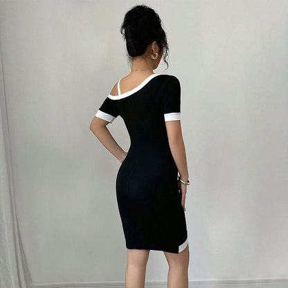 Damen Minikleid Asymmetrischer Ausschnitt Dekorativer Träger