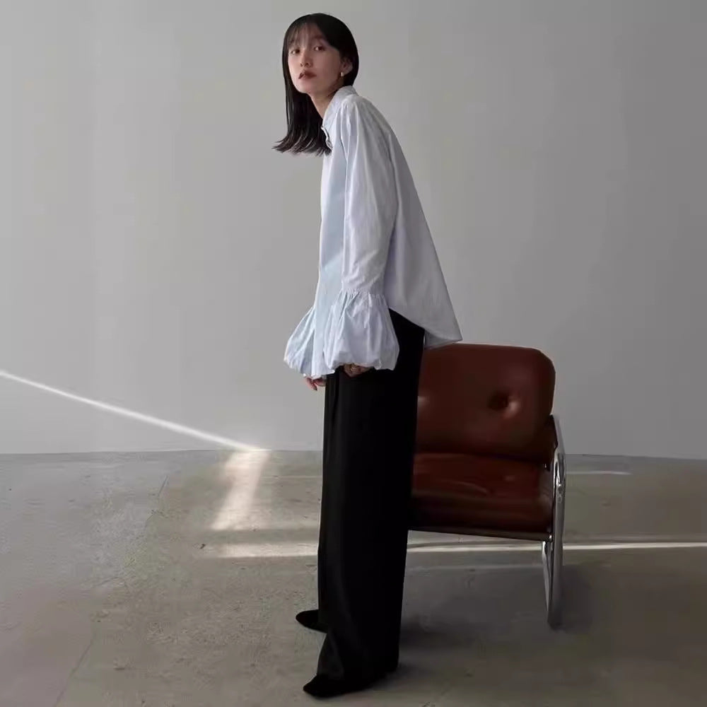 Damen Bluse Voluminöse Ärmel Stehkragen Elegantes Design