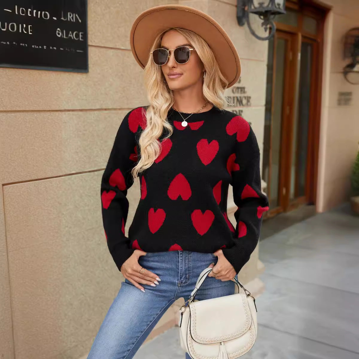 Damen Pullover Herzmotiv Lässiger Schnitt Norvielle