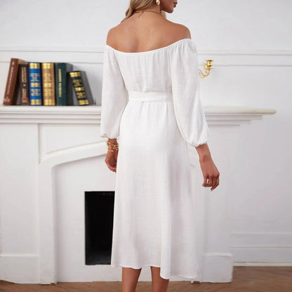 Damen Maxikleid Schulterfrei Dekorative Knöpfe Norvielle