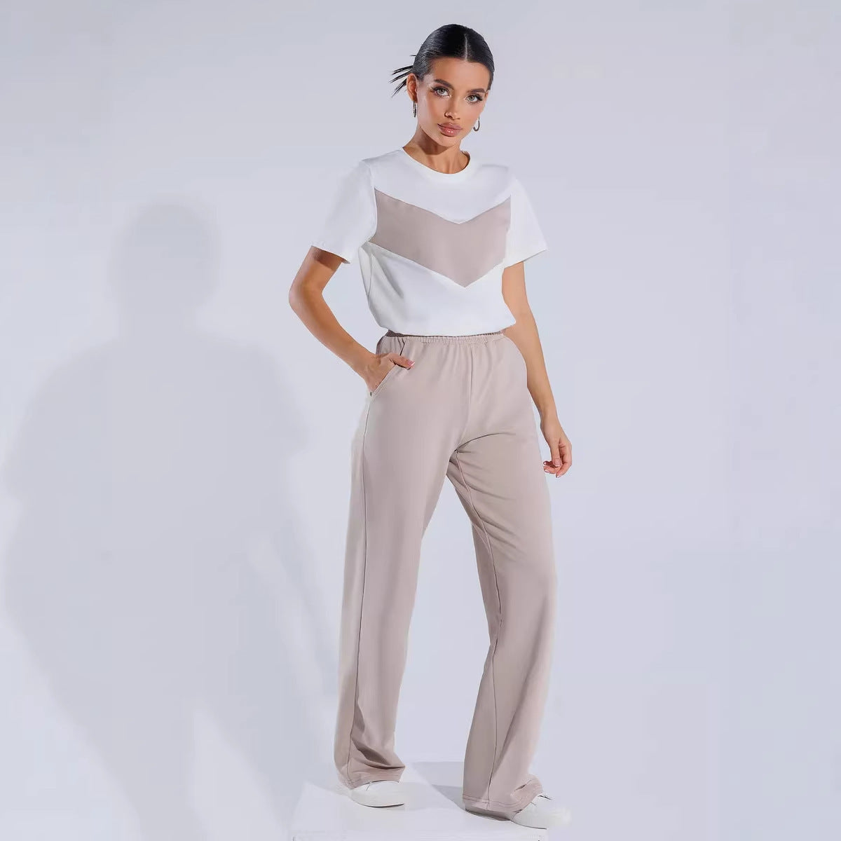 Damen T-Shirt Leichtes Oversized Farbblockdesign