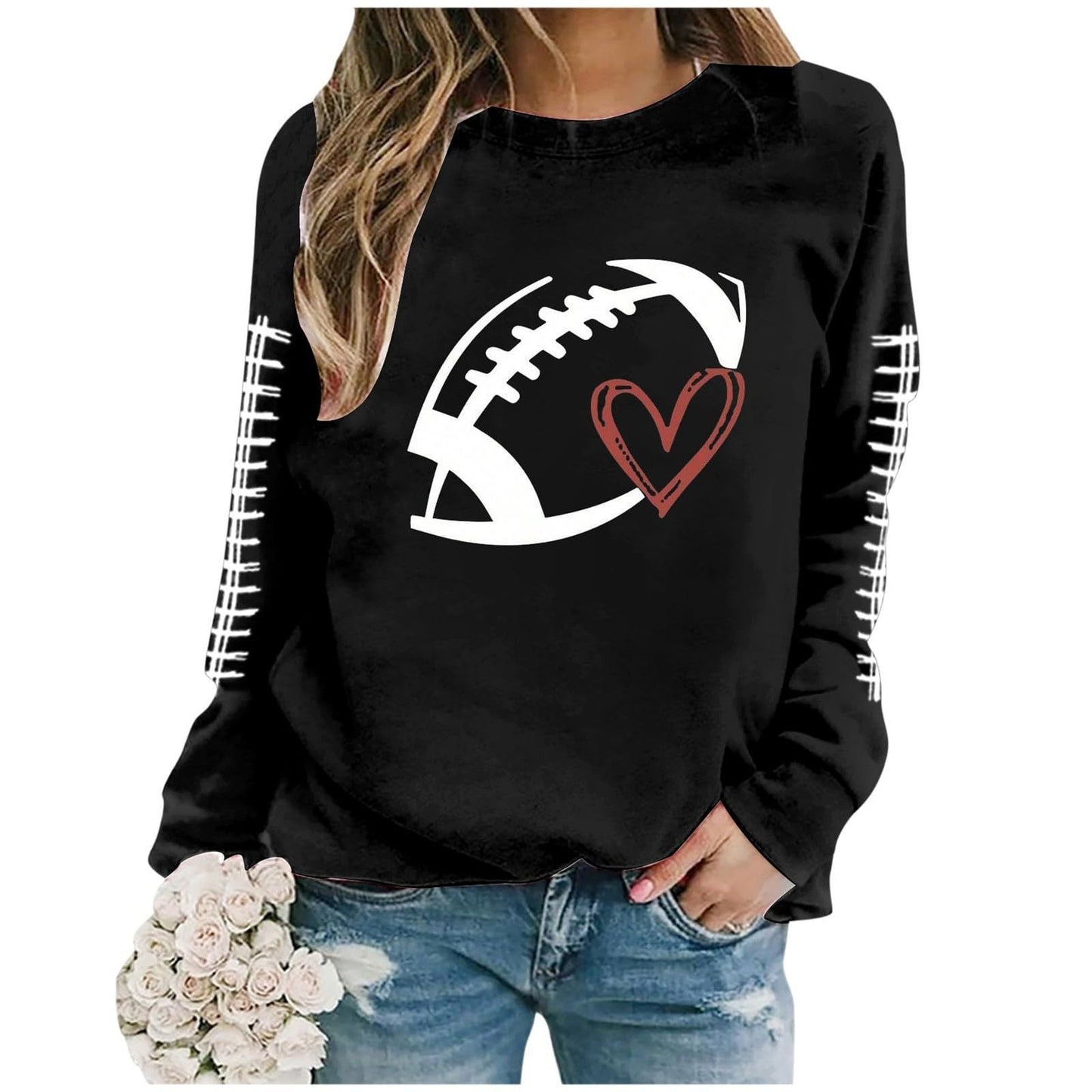 Damen Sweatshirt Fußball-Motiv Lässiger Schnitt Grau - Norvielle