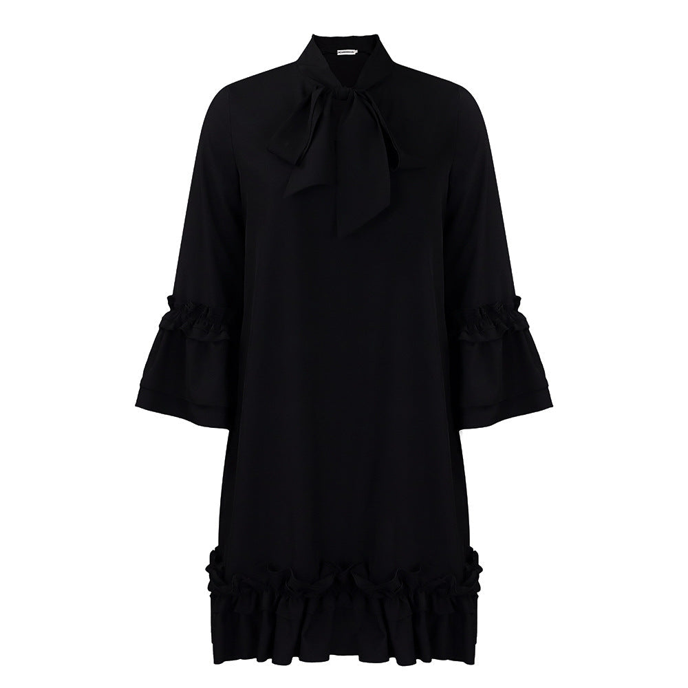Damen Kleid mit Rüschendetails Stehkragen Norvielle
