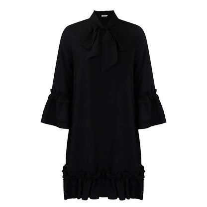 Damen Kleid mit Rüschendetails Stehkragen Norvielle